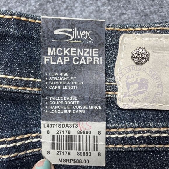 Silver Jeans Mckenzie Flap Capri Womens 26 Blue Denim Stretch Low Rise New - Picture 10 of 11